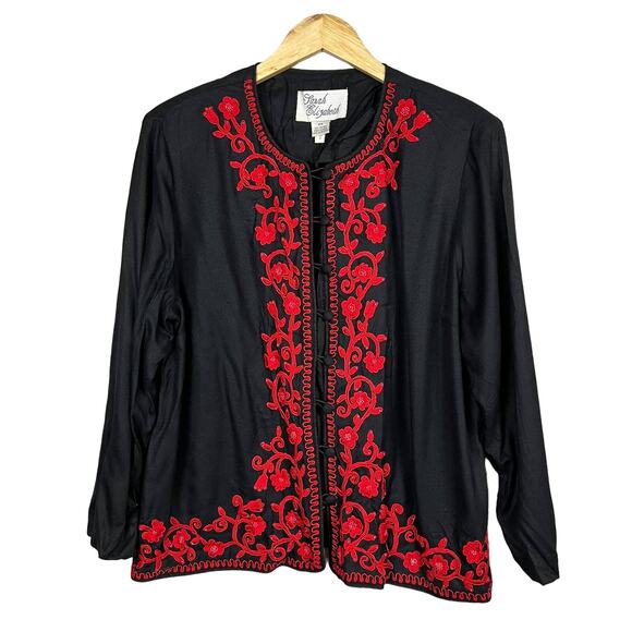 Vintage Sarah Elizabeth Evening Jacket Button Front Black Red - 16 - Picture 1 of 5